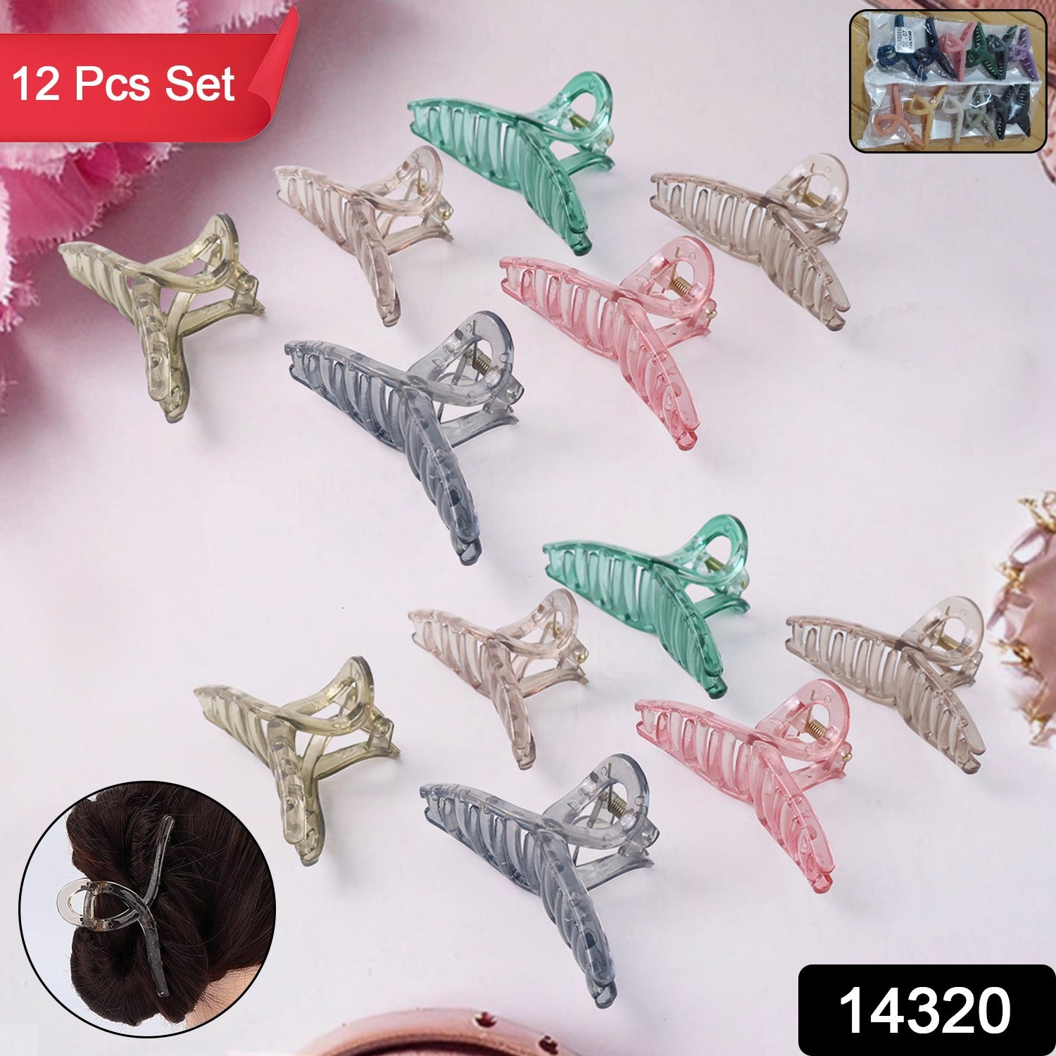 Hair Clutcher Clips (Mix Design, Multicolor / 12 Pc) - Image 2