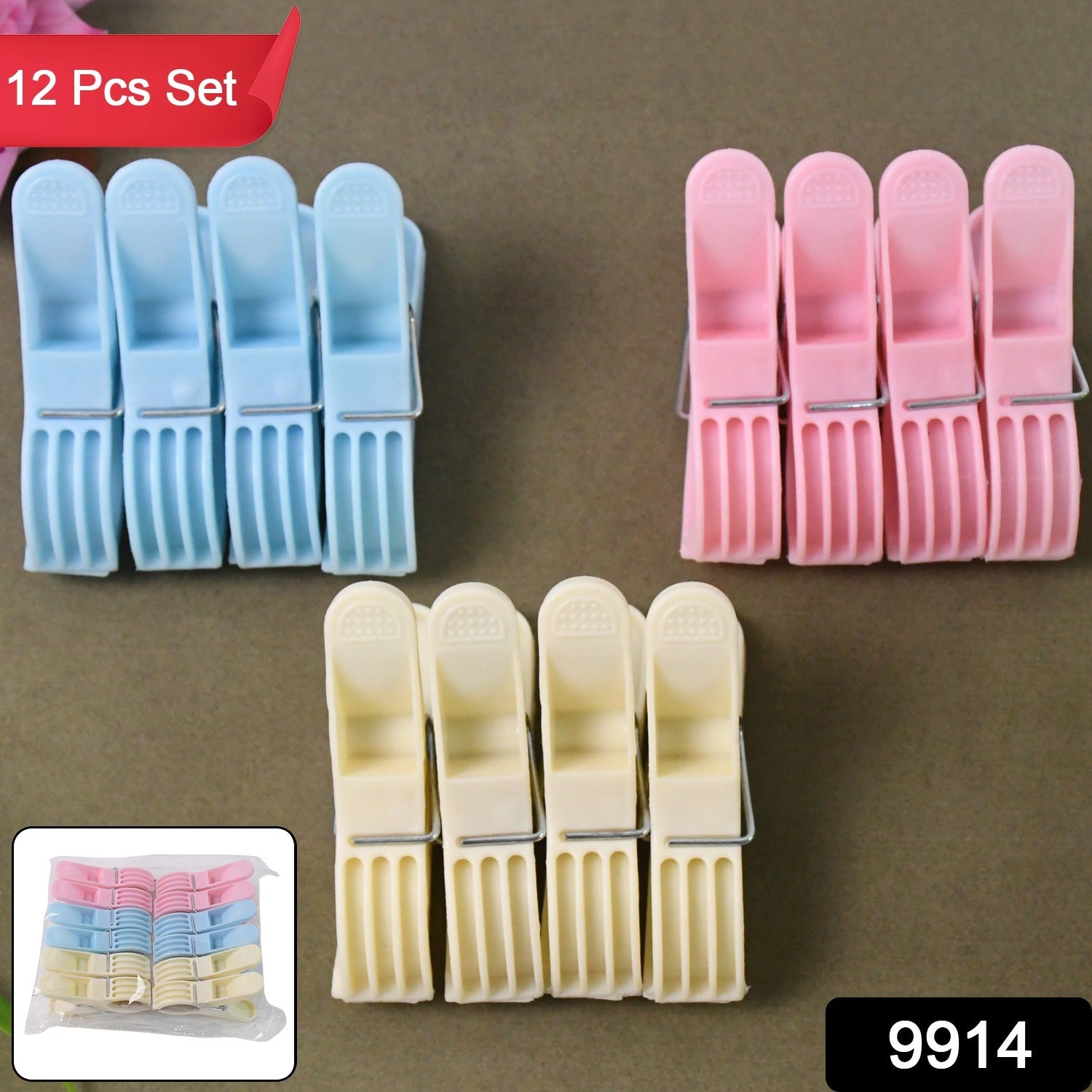 Plastic Cloth Clips (Multicolour) - Pack of 12 - Image 2