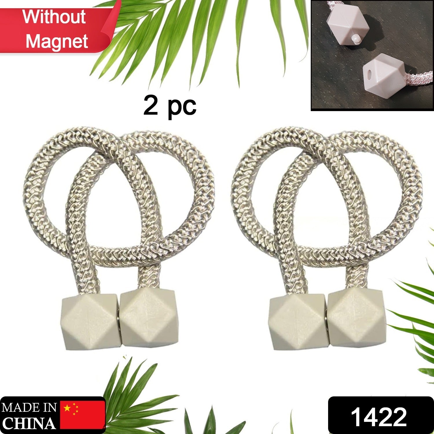 Non-Magnetic Curtain Tiebacks: Decorative Pearl Design (2 Pc, (Without Magnet Buckle) - Image 2