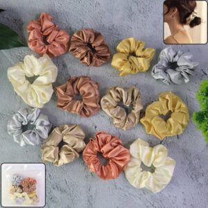Premium Satin Hair Scrunchies / Elastic Hair Ties for Women & Girls (12 Pc)