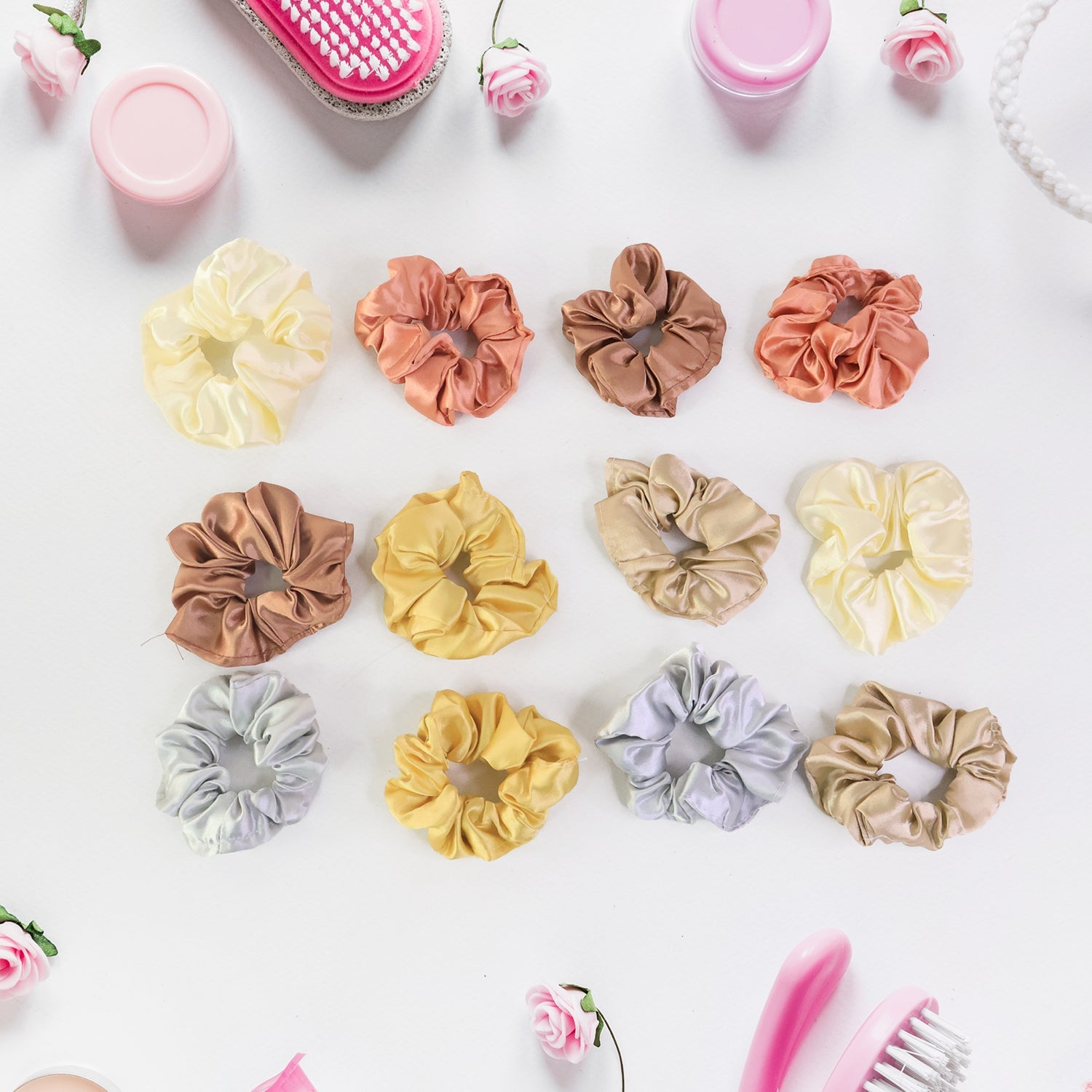 Premium Satin Hair Scrunchies / Elastic Hair Ties for Women & Girls (12 Pc) - Image 3