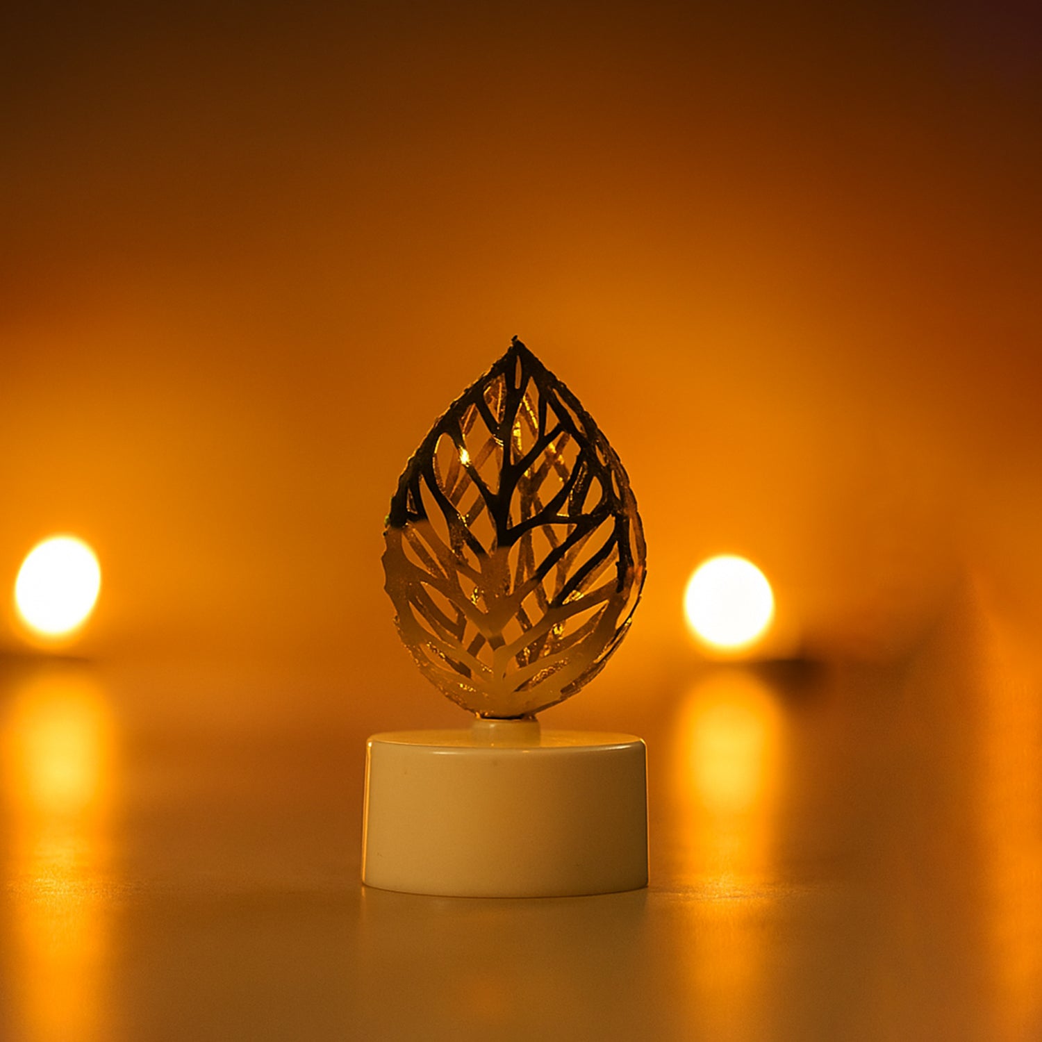 Decorative Golden Leaf Shaped Flameless LED Candles (12 Pc) - Image 4