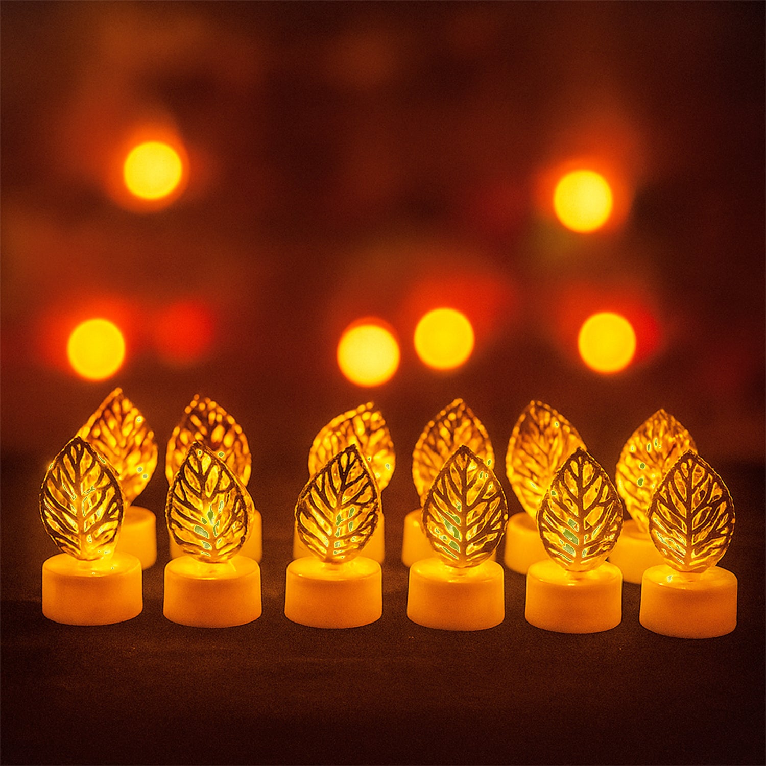 Decorative Golden Leaf Shaped Flameless LED Candles (12 Pc) - Image 6