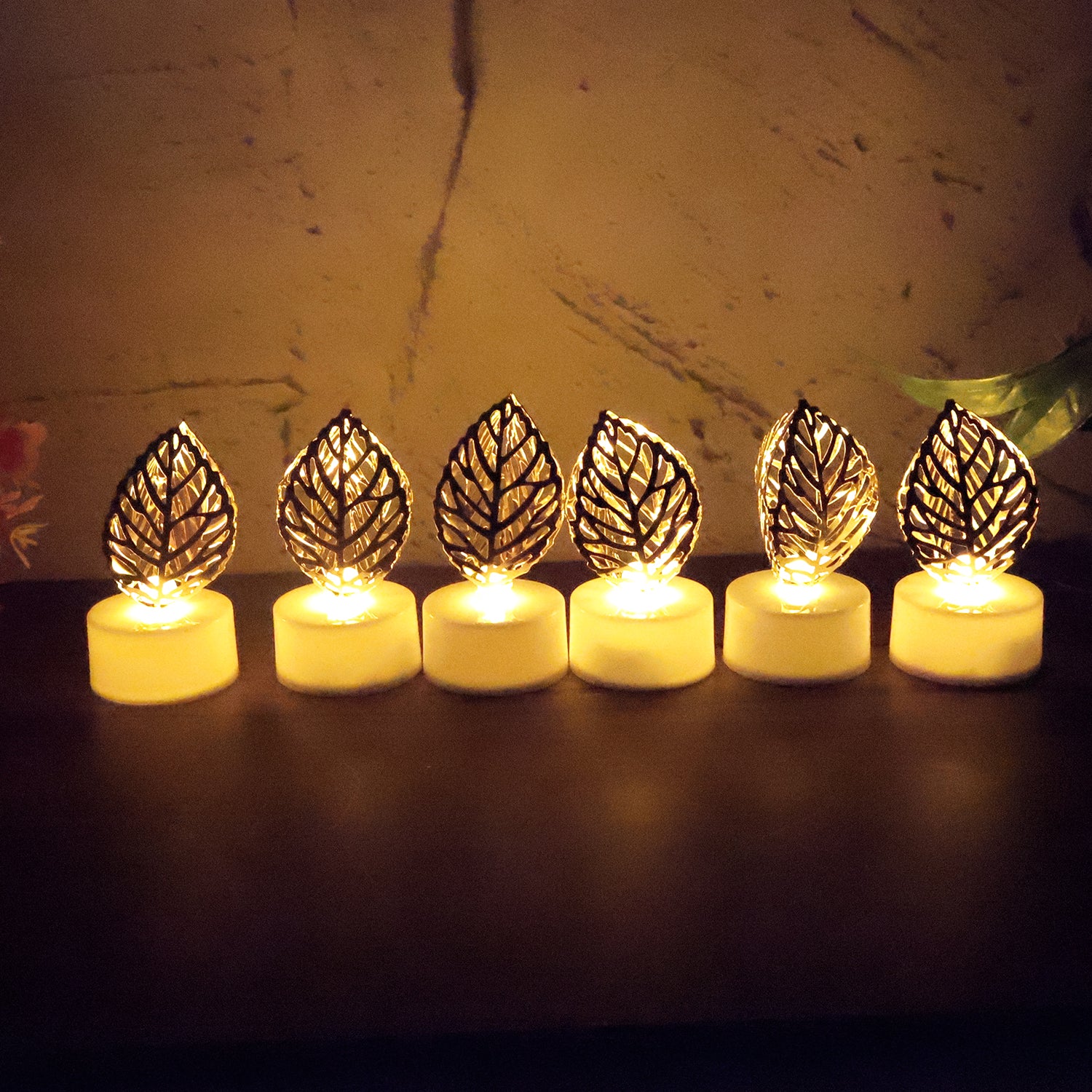 Decorative Golden Leaf Shaped Flameless LED Candles (12 Pc) - Image 3
