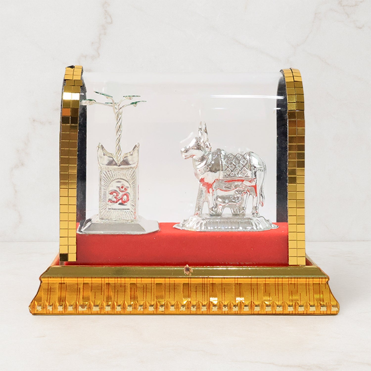 Decorative Kamdhenu Cow with Calf and Tulsi Plant Idol Set - Image 5