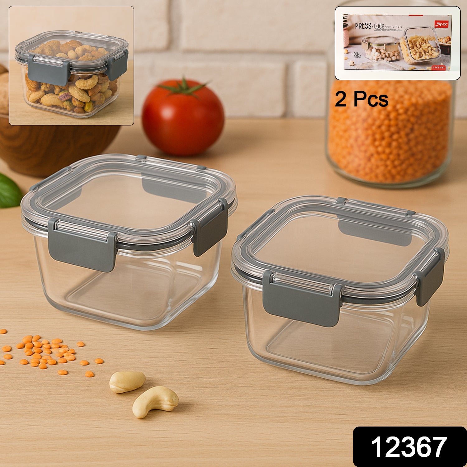 Apex Press N’ Lock Airtight Food Storage Container Set (2Pc/450ml) Approx - Image 2