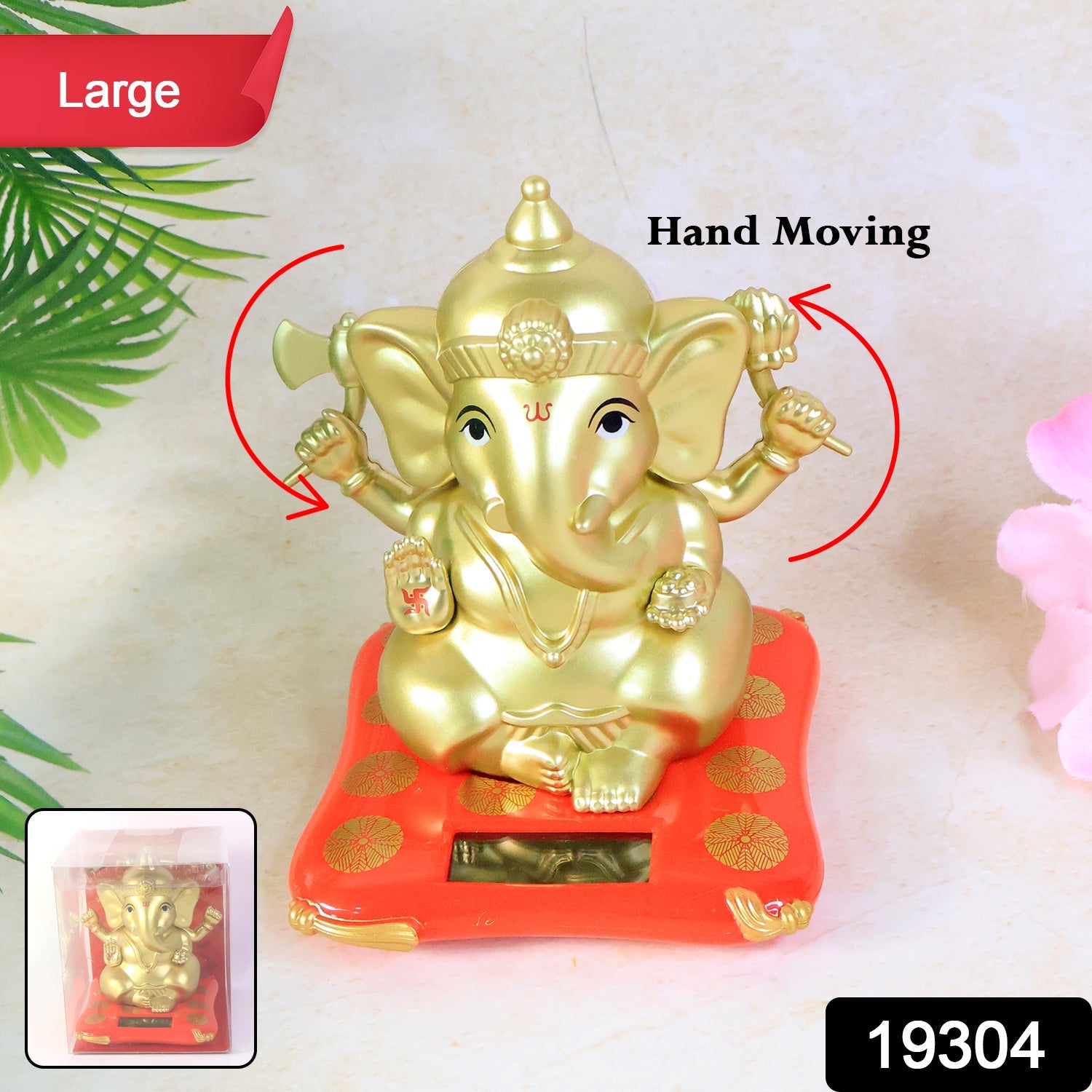 Decorative Religious Large Lord Ganesha Idol with Solar-Powered Base (1 Pc) - Image 2