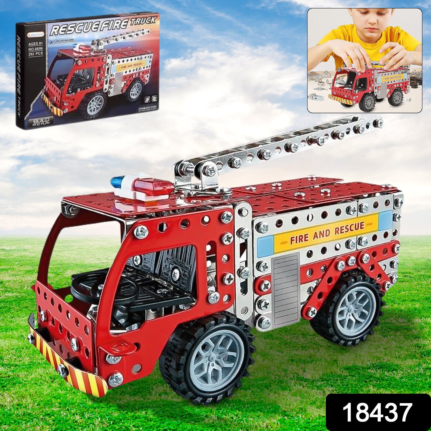 Metal DIY Fire Truck Building Blocks for Kids (Fire Truck / 292pcs of truck tool / 1 Set) - Image 2