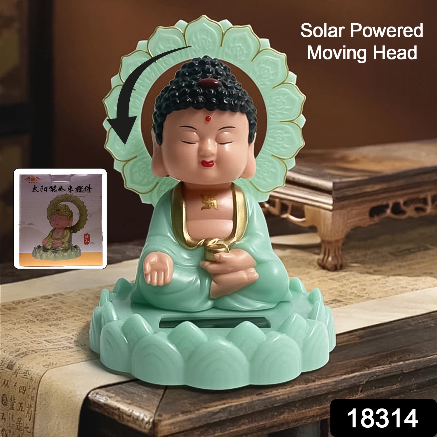 Plastic Solar Powered Moving Head Sitting Action Buddha Statue (1 Pc / Mix Color) - Image 2