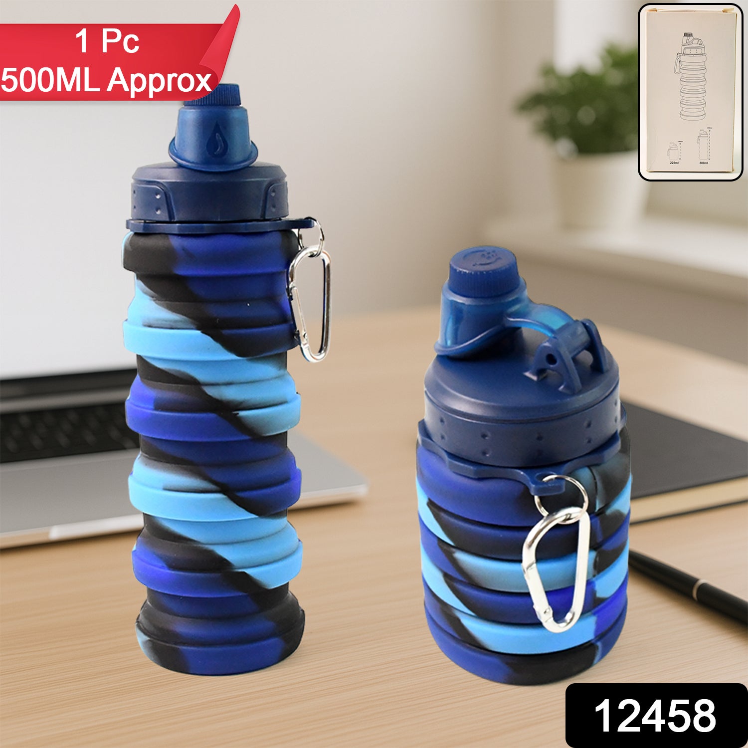 Silicone Foldable Water Bottle (1 Pc / 24 cm Foldable / 500 ML) - Image 2