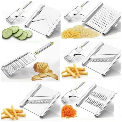 6 in 1 Stainless Steel Kitchen Chips Chopper Cutter Slicer and Grater with Handle - Image 3